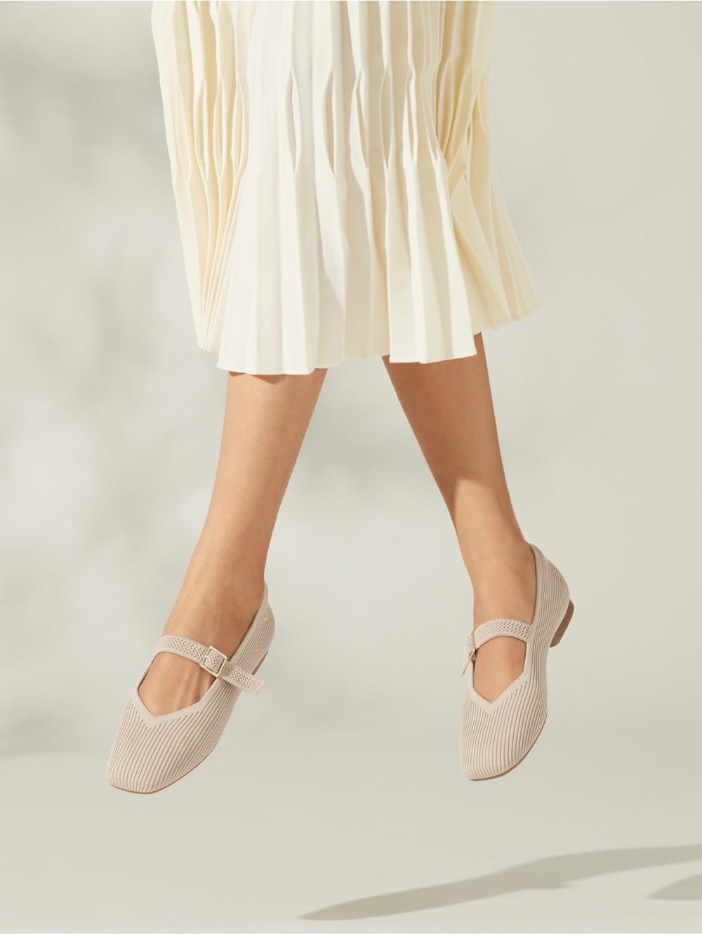Vivaia Margot Square Toe 36.5 or 6 Women’s Mary Jane Flats in Light Beige Cream